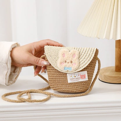 Cute Summer Children's Crossbody Woven Bag with Animal Patterns