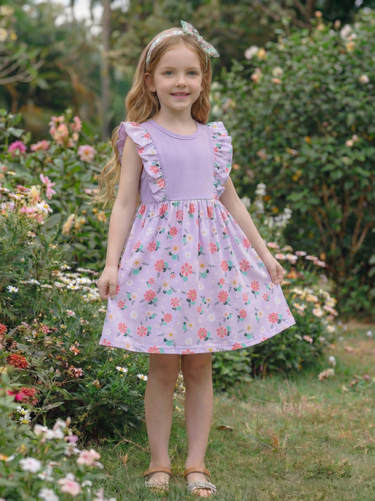 New Cute Floral Cotton A-Line Dress for Girls