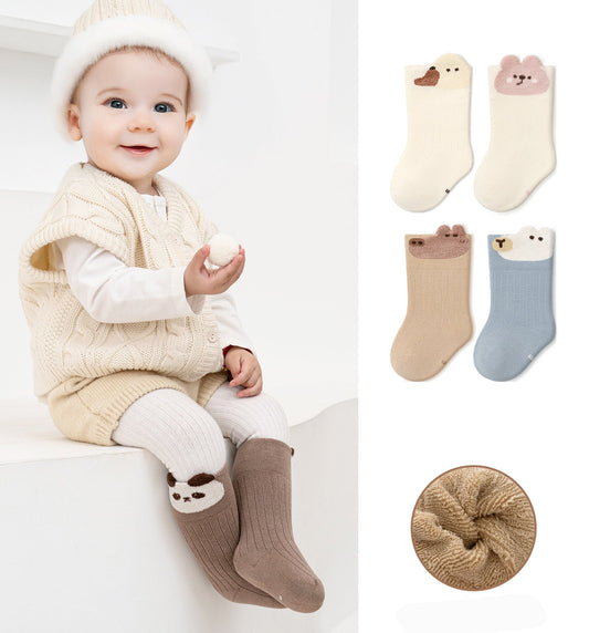 Cartoon Patterned Cotton Mid-Calf Socks for Babies