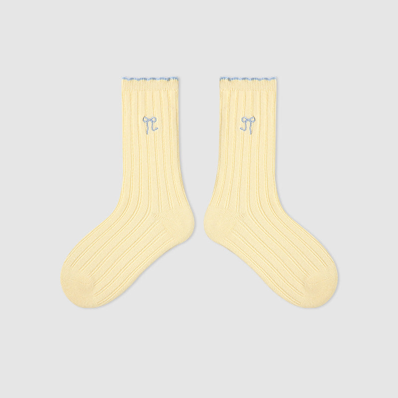 Kids Mid Calf Animal Embroidered Cotton Socks