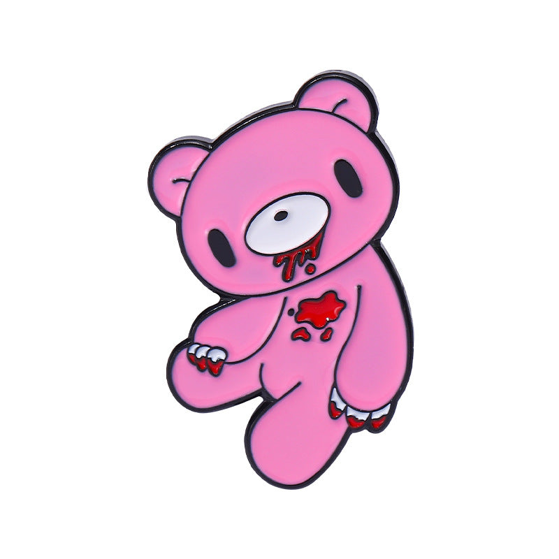 Pink Skull Bear Metal Brooch Geometric Cute Cat Pin