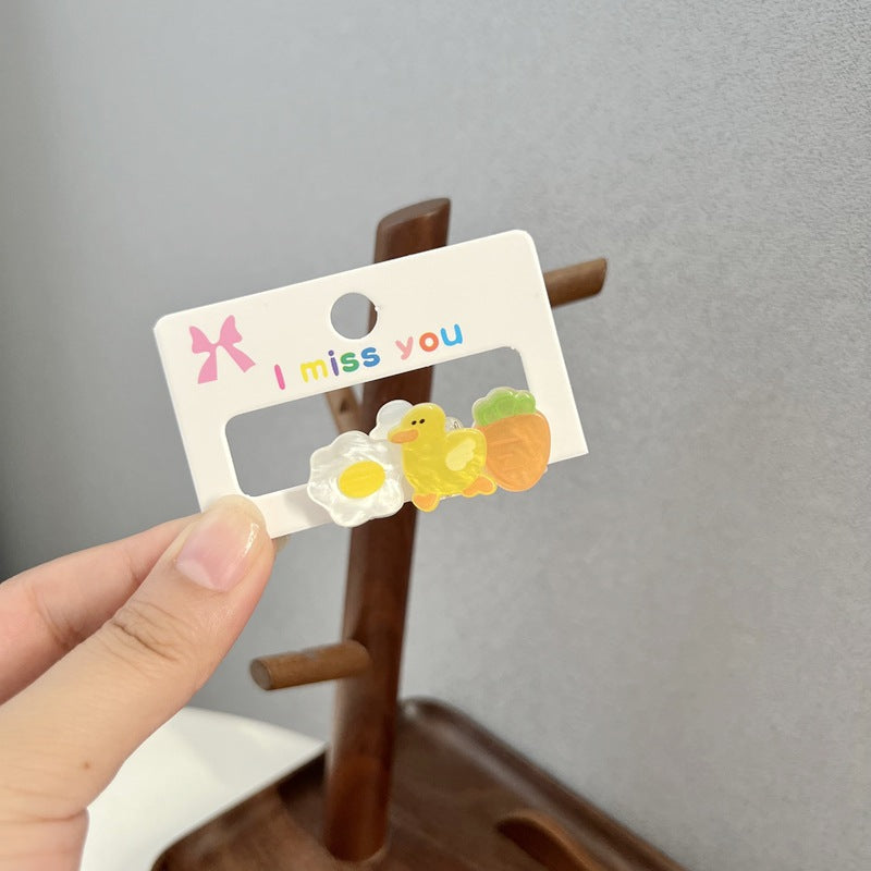 Mini Cartoon Hair Clips Set for Kids - Cute Duck and Carrot Design
