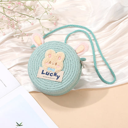 Cute Woven Straw Bag for Girls - Cartoon Design - Breathable Material - Casual Use