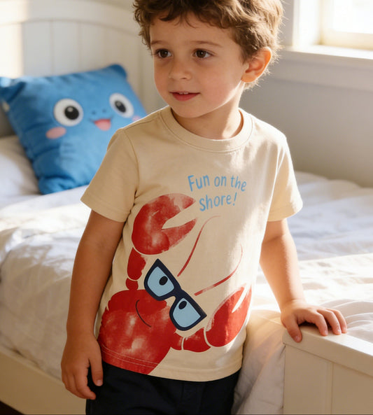 Cartoon Lobster Print Short Sleeve T-Shirt for Boys