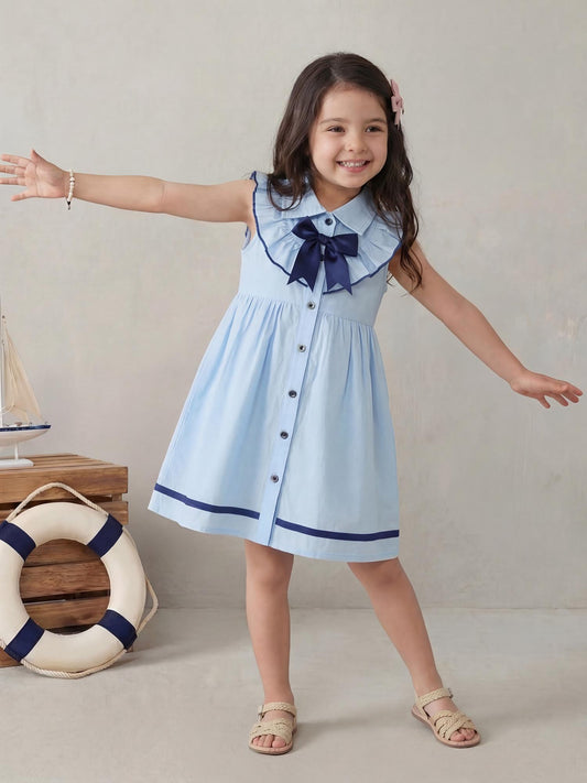 Collared Butterfly Bow Sleeveless Dress for Kids