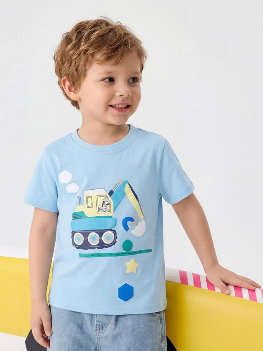 Cartoon Print Short Sleeve T-Shirt for Boys Cotton Casual Top