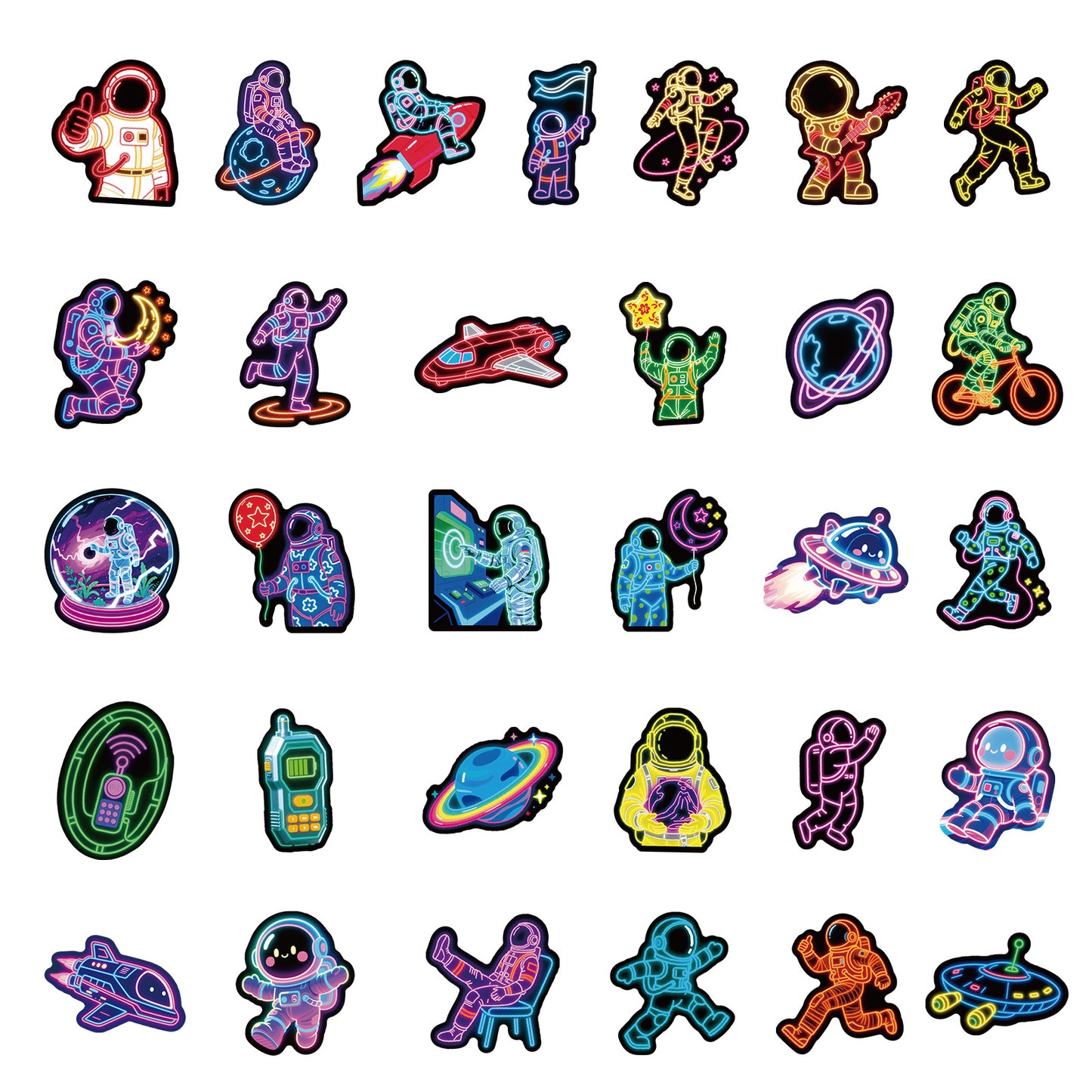Sticker Pack Neon Astronaut Waterproof Vinyl For Luggage