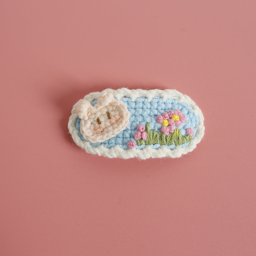 Sweet Handmade Crochet Bunny Hair Clip Cartoon Style Hair Accessory
