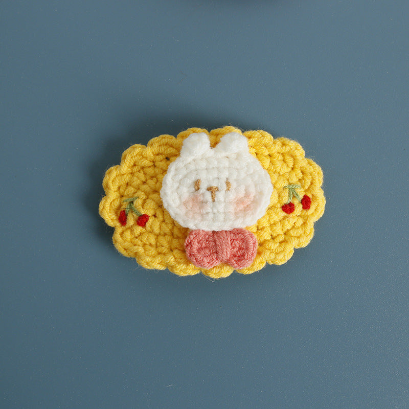 Sweet Handmade Cherry Rabbit Head Hair Clip Knitted Headband