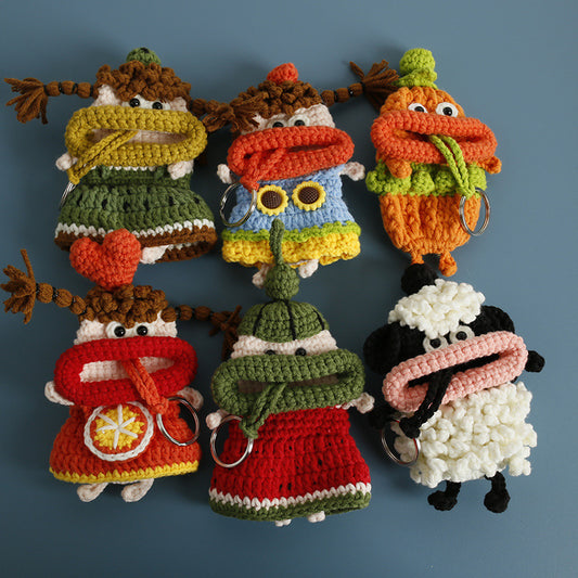 Adorable Cartoon Hand-Woven Sausage Mouth Keychain Pouch