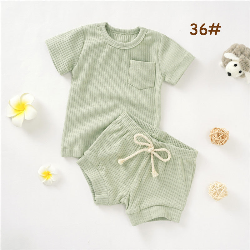 Casual Baby Short Sleeve Set Cute Solid Color Cotton Outfit