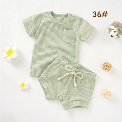Casual Baby Short Sleeve Set Cute Solid Color Cotton Outfit