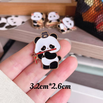 Panda Instrument Brooch Cute Retro Metal Badge for Bags