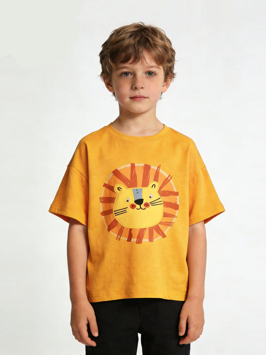Cartoon Lion Embroidered T-Shirt for Kids