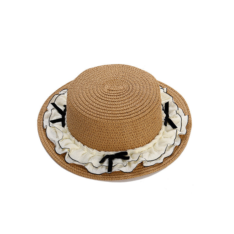 Summer Double-Layer Lace Wide-Brim Straw Hat for Kids