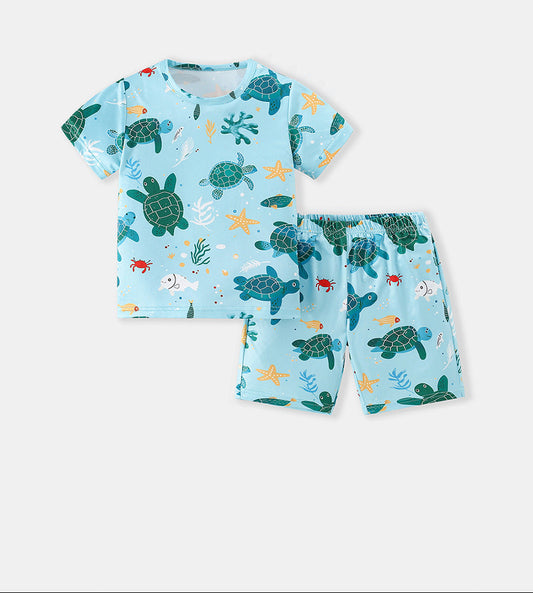 Kids Casual Cartoon Graphic T-Shirt and Shorts Set