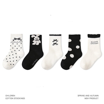 Kids Mid Calf Cotton Socks With Rabbit Lace Trim