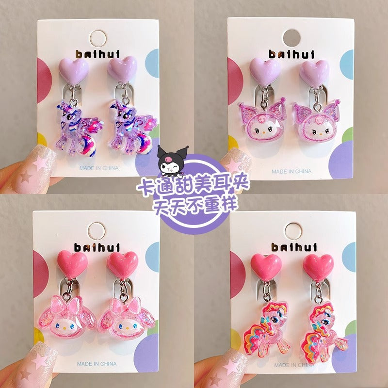 Cute Cartoon Bear Clip-On Earrings for Kids