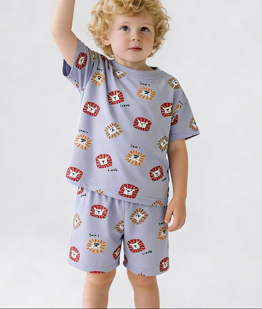 Cute Animal Print Cotton Short Sleeve Two-Piece Summer Set