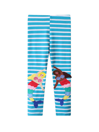 Kids Slim Fit Embroidered Leggings Cotton Casual Pants
