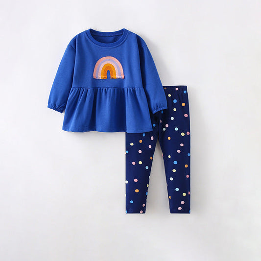 Girls' Floral Cotton Two-Piece Set Casual Outfit