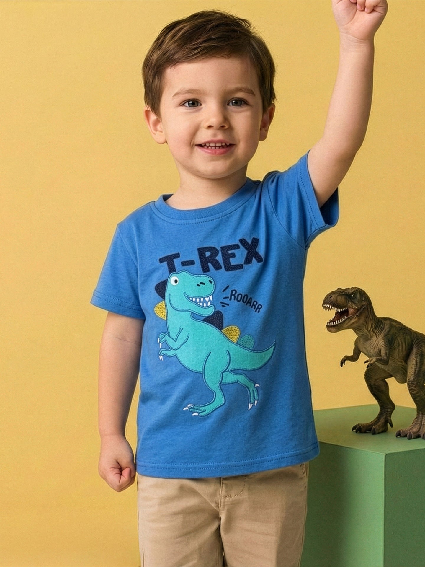 Trendy Dinosaur Cartoon Short Sleeve T-Shirt for Boys
