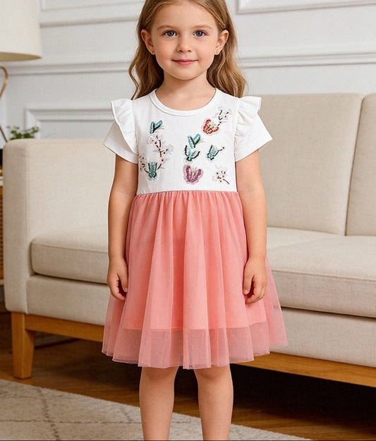 Cartoon Embroidered Dress for Girls Soft Cotton Summer Dress