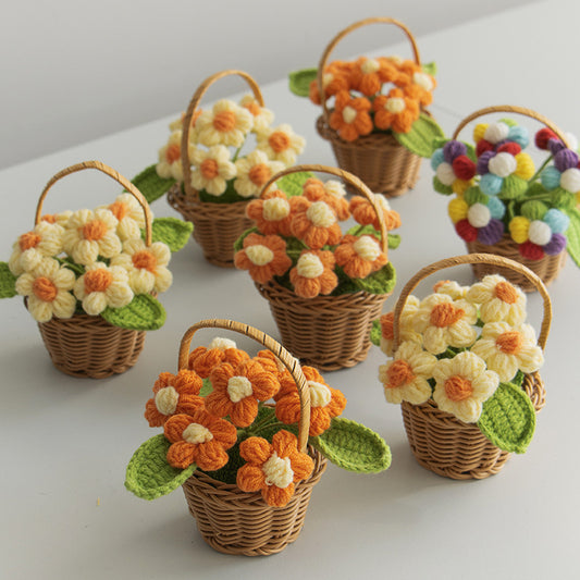 Handmade Colorful Flower Potted Plant Decorative Knitted Succulent