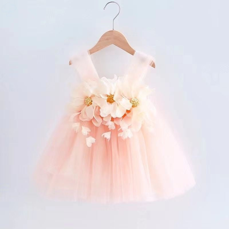 Girls' Floral Linen Summer Princess Dress