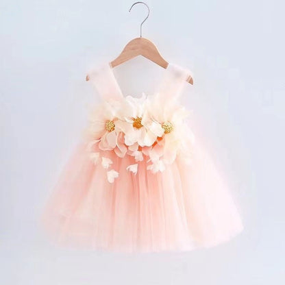 Girls' Floral Linen Summer Princess Dress