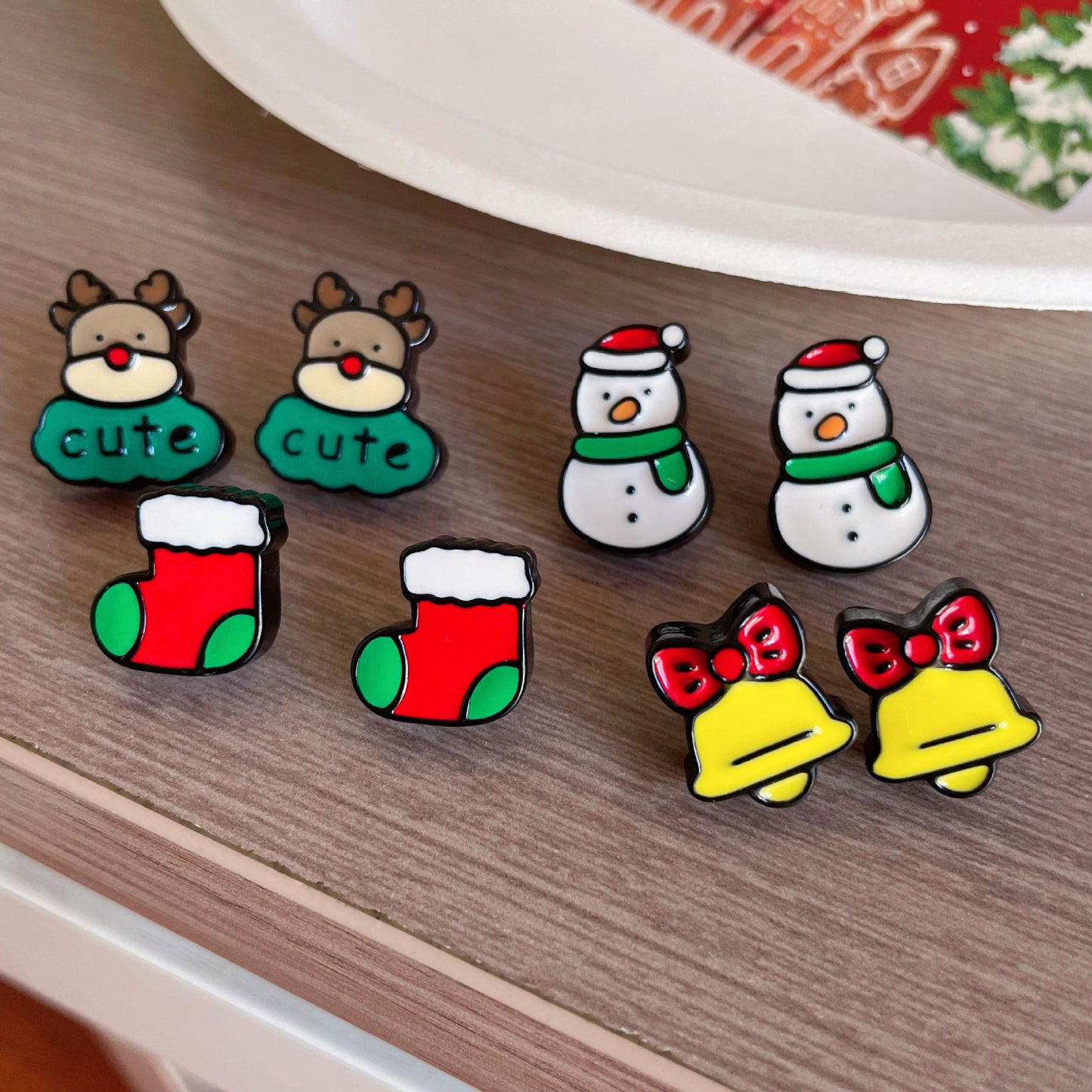 Cute Christmas Cartoon Character Earrings - Resin Drip Design