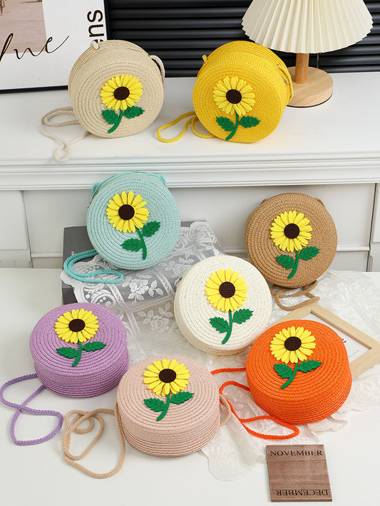 Summer Floral Beach Straw Bag Handwoven Crossbody Bag
