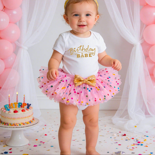 Baby Birthday Outfit Short Sleeve Romper Tutu Skirt Headband Set