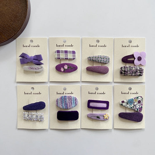 Trendy Purple Floral Fabric Hair Clips for Kids