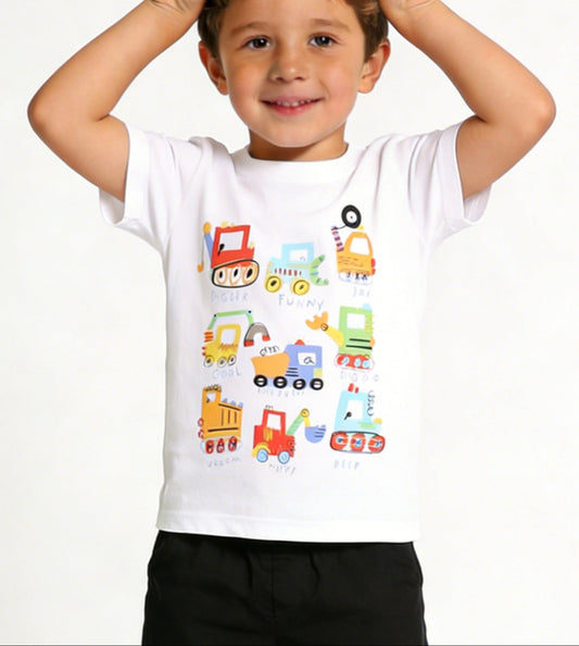 Cartoon Car Short Sleeve T-Shirt for Kids