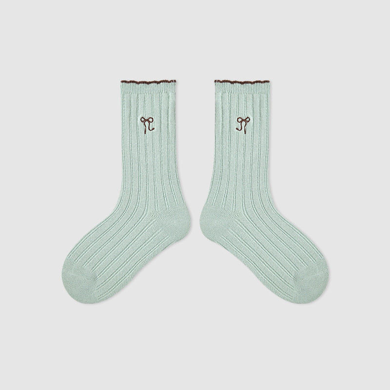 Kids Mid Calf Animal Embroidered Cotton Socks