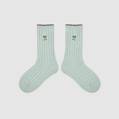 Kids Mid Calf Animal Embroidered Cotton Socks