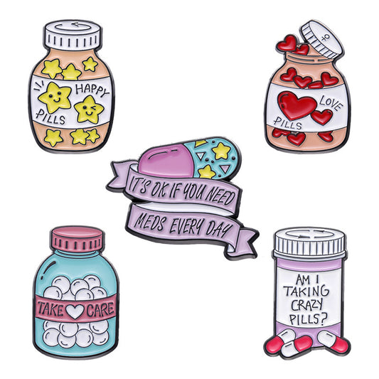 Creative Pill Bottle Shaped Brooches Unique Metal Pins for Bags and Clothing