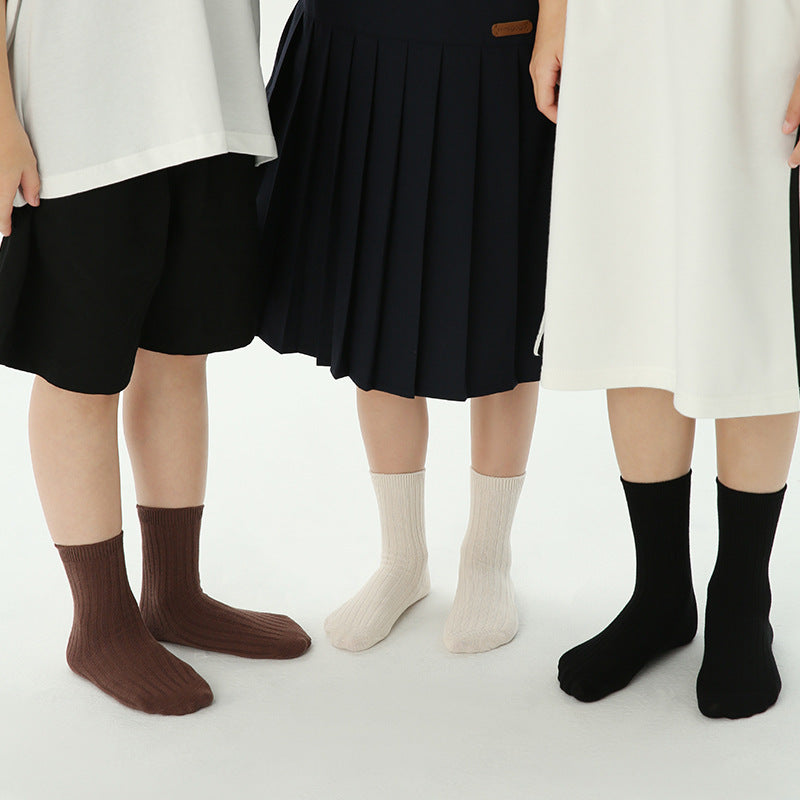 Kids Socks Solid Double Needle Breathable Ankle