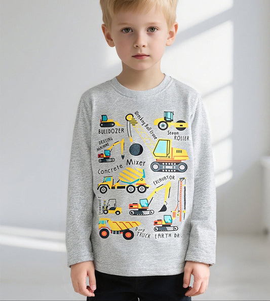 Trendy Excavator Print Long Sleeve T-Shirt for Boys