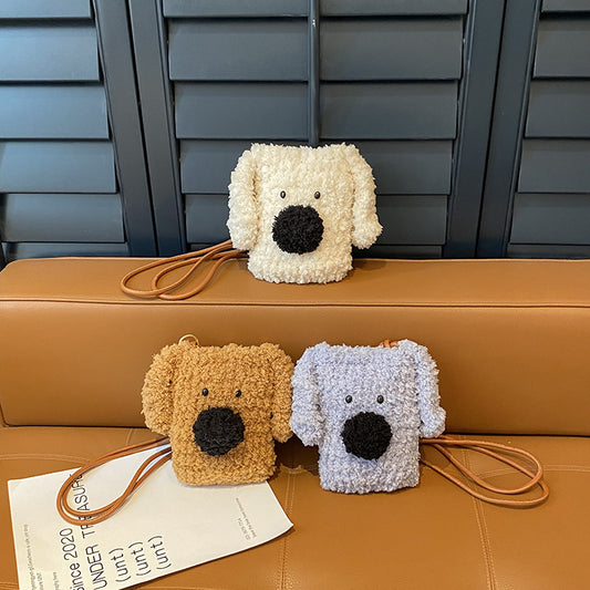 Handcrafted Cartoon Shoulder Bag for Kids - Cute Mini Plush Puppy