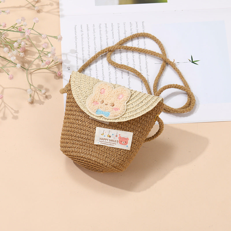 Cute Summer Children's Crossbody Woven Bag with Animal Patterns
