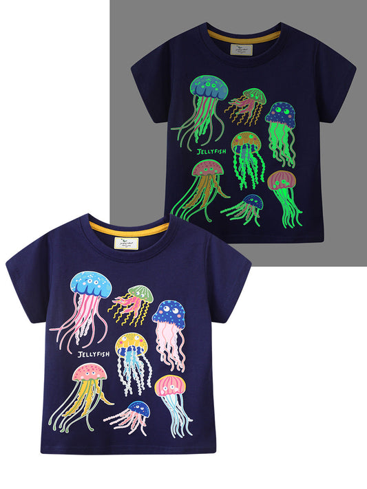 Children's Short Sleeve T-Shirt Cartoon Glow in The Dark Design