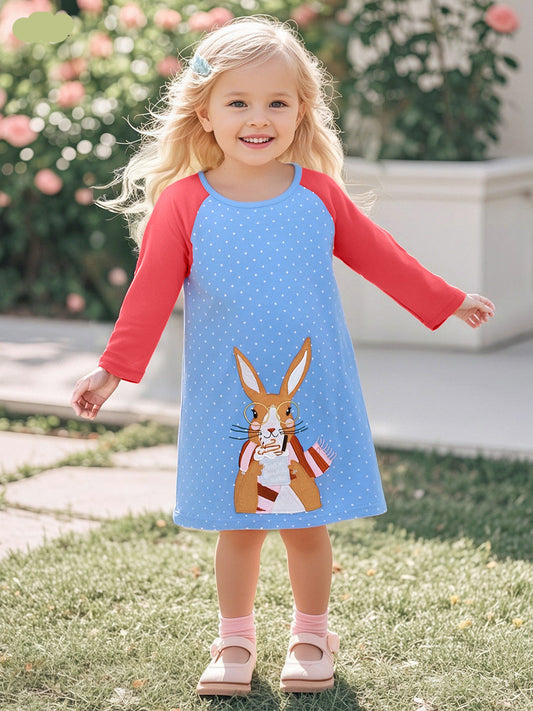 Little Girl's Cartoon Dress Soft Cotton Long Sleeve Princess Dress