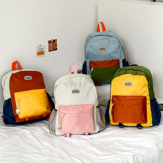 Trendy Color Block Children's Backpack for Boys and Girls