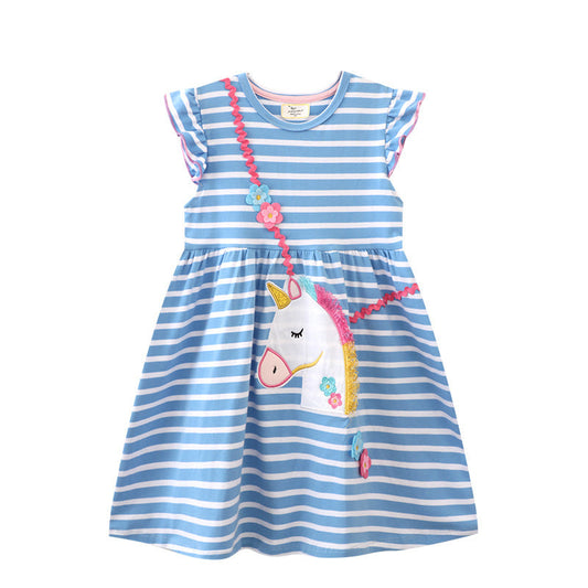 Unicorn Pattern Short Sleeve Dress for Girls