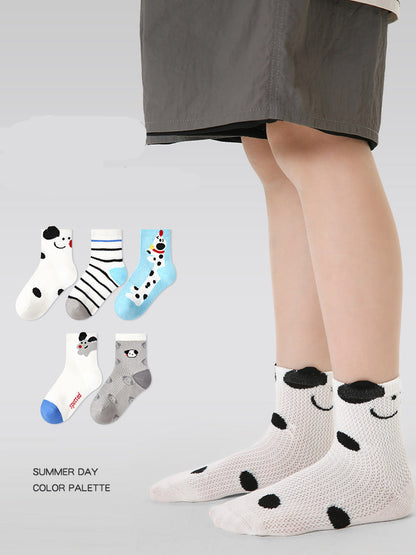 Kids Cotton Mesh Socks Striped Dot Dog Breathable Casual