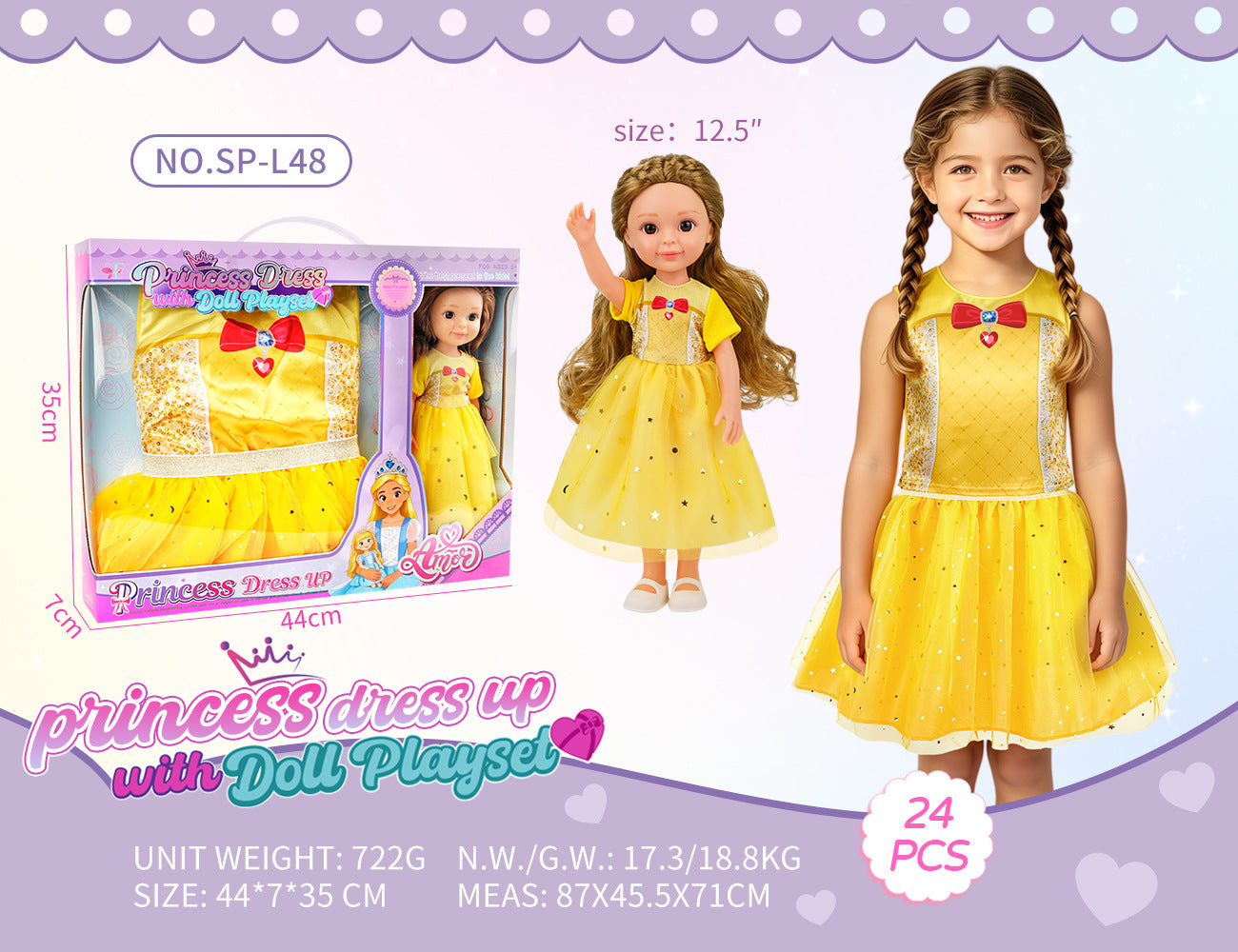 Princess Doll Dress-Up Playset - 32cm Rubber Doll Toy