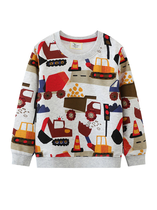 Kids Cartoon Graphic Sweatshirt Soft Cotton Pullover for Boys