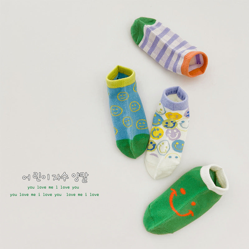 Kids Socks Smiley Face Cotton Breathable Everyday Wear